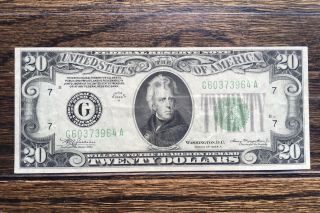 $20 Dollar Bill Series 1934a Chicago,  Illinois G