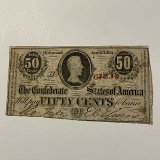1863 Csa Confederate States Of America 50 Cent Obsolete Currency Richmond Va