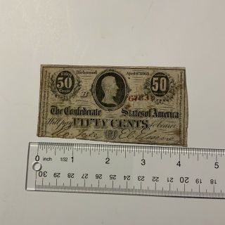 1863 CSA Confederate States of America 50 cent Obsolete Currency Richmond VA 2