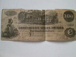 1862 Confederate States Of America $100 Bill