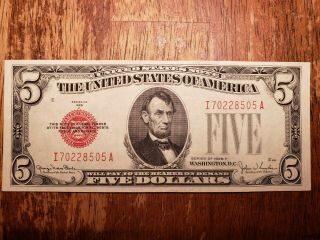 1928 Red Seal 5 Dollar Bill