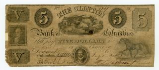 1851 $5 The Clinton Bank Of Columbus,  Ohio (ctft. ) Note -