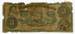 1862 $3 The Hudson River Bank - Hoboken,  Jersey Note