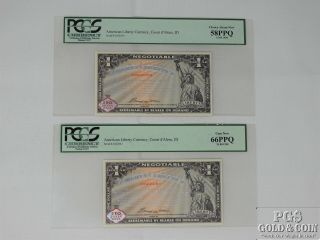1998 American Liberty $1 Silver Certificates 2 Notes Pcgs 66 Gem 58 Ppq 15183