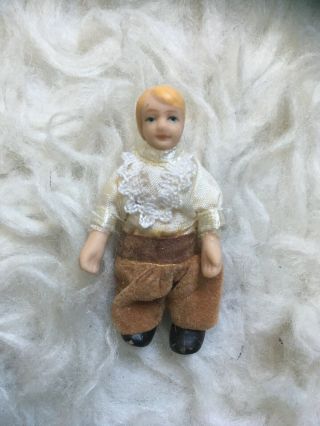 1:24 Half Scale Dollhouse Doll Boy Victorian Blond White Shirt Brown Pants