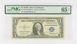 $1 1935 - F Silver Certificate Pmg 65 Epq Gem,  Fr 1615 (qi Block) 101