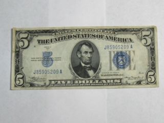 1934 (c) $5 Dollar Bill Silver Certificate,  Blue Seal & Blue Five - J85905209a