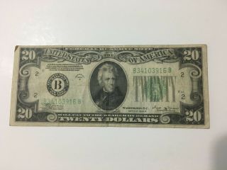 1934 B Us Twenty Dollar ($20) Federal Reserve Note