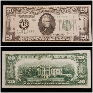 1934 - D Twenty Dollar $20.  Vf United States Federal Reserve Note Green Seal Nr