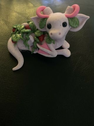 Ooak Custom Made Strawberry Dragon Polymer Clay Figure