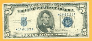 1934 - C $5 Ten Dollars Star Blue Seal Silver Certificate