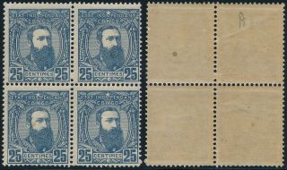 Belgian Congo 1887 - 1894,  King Leopold Ii 25c Val,  Um/nh Block X 4 Stamps E845