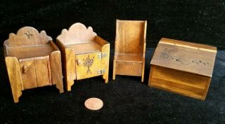 Dollhouse Miniatures Set Of 4 Wooden Handmade Furniture Chair Storage 1:12