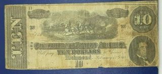 $10 1864 Richmond Virginia Va Confederate Currency Bank Note