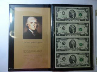 2003 A Us $2 Dollar Uncut Sheet Of 4 Federal Reserve Bank Notes W