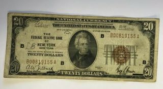 Series Of 1929 Red Seal Nat Res Bank Of York,  Ny $20 National Currency Note