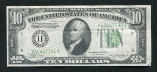 1934 - A $10 Ten Dollars Frn Federal Reserve Note St.  Louis,  Mo Very Fine,  (e)