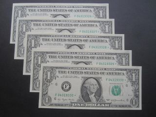 1977 $1 F - Atlanta Star Note 1 Dollar Federal Reserve Note 5 Consecutive Unc