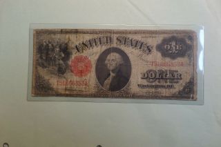 1917 $1 Legal Tender Large Note One Dollar Bill Red Seal Washington