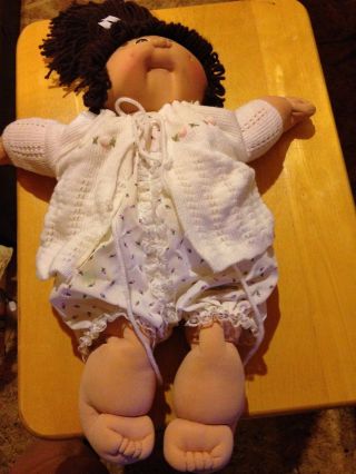 Cabbage Patch Kids Brown Hair Pony Tail White Romper With White Sweater 1982
