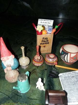 dollhouse miniature native american pottery some signed hand done glass vase etc 3