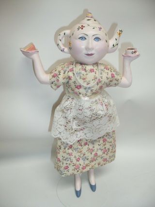 Unique Artist Piece,  Doll With A Tea Pot Head,  Low Fired Bisque,  Hand Painted Fa