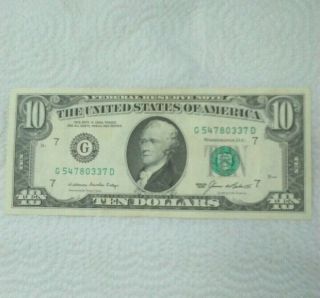 1985 - U.  S.  $10 Bill - G7 Chicago - G54780337d - Note.  Alexander Hamilton