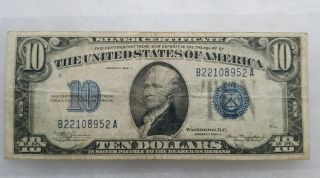 1934 - A Us $10 Ten Dollar Silver Certificate Blue Seal Series Hamilton Note