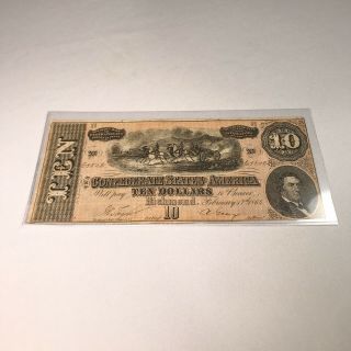 Confederate Note 10 Dollar Bill Richmond Virginia Paper Money Currency