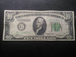 1934 A Series $10 Dollar Bill Green Seal Chicago