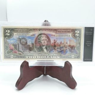 Bradford Exchange 2 Dollar Bill Indiana Statehood Note Colorized Uncirculated 2