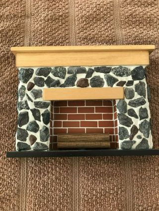 Miniature Dollhouse Rock And Wood Fireplace Doll House