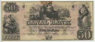 Unc 1800s 50 Dollar Orleans Canal Bank Red Back Note Large Obsolete Currency