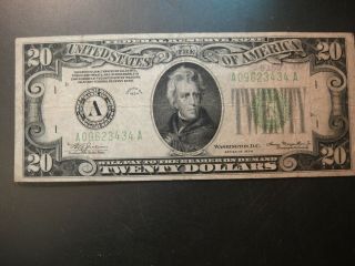 1934 United States $20 Federal Reserve Note.  Very Good To Fine.