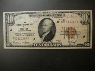 1929 United States $10 Federal Reserve Bank Note.  " Black Monday ".  Fine To Vf