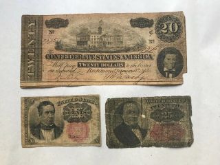 1864 Confederate Twenty 20 Dollar Bill Usa Civil War $20 Paper Bank Note & More