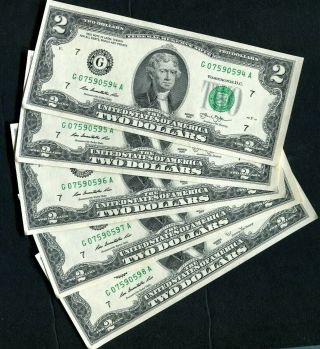 D21 Thirteen Consecutive Number $2 Dollar Notes Chicago Gem Crisp Unc Bills