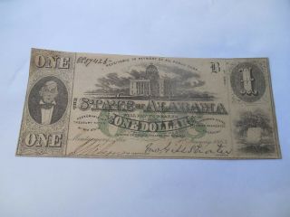 1863 State Of Alabama One Dollar Obsolete Confederate Currency Paper Money $1