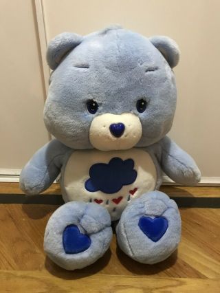 Jumbo 27 " Tall Care Bear Grumpy Plush Toy 2002 Tcfc Blue Cloud Heart Rain Big
