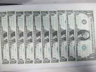 Ten Us $1 Federal Reserve Notes - Consecutive And Uncirculated