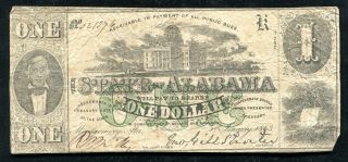 1863 $1 One Dollar The State Of Alabama Montgomery,  Al Obsolete Banknote
