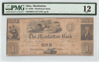 Ohio,  Manhattan 1834 Oh - 260 - G4 Pmg Fine 12 1 Dollar