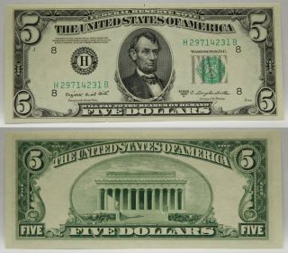 1950 C $5 Five Dollars Federal Reserve Note Frn Fr 1964 - H Cu (frn95)