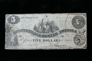 1861 $5 Confederate Currency Note T - 36