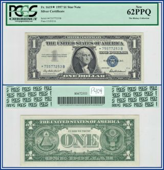 1957 Star $1 Silver Certificate Dollar Pcgs 62 Ppq Unc Replacement Note