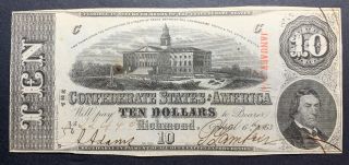 April 6th,  1863 $10 Confederate States Of America Note - Richmond (january,  1864)
