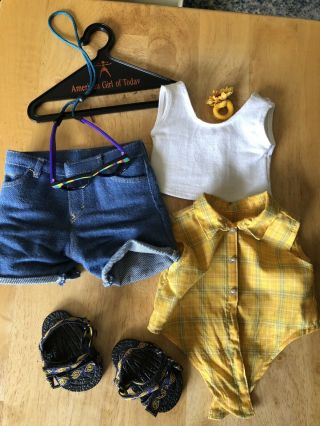 Retired American Girl Pleasant Company Picnic Outfit Shorts Top Sandals Sunglass
