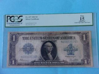 1923 Fr.  237 $1 United States Horse Blanket Silver Certificate Note Pcgs Fine 15