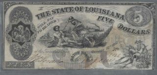 1862 $5 Five Dollars The State Of Louisiana Baton Rouge,  La