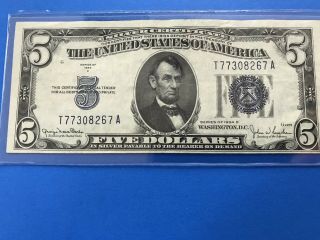 1934 D Blue Seal $5 Five Dollar Silver Certificate